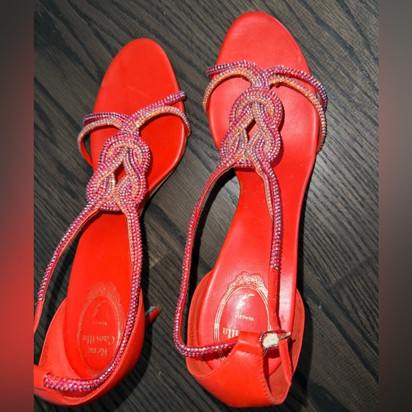 SOLD! Rene Caovilla Red Crystal-embellished Leather Sandals - Size 41 - Picture 16 of 16